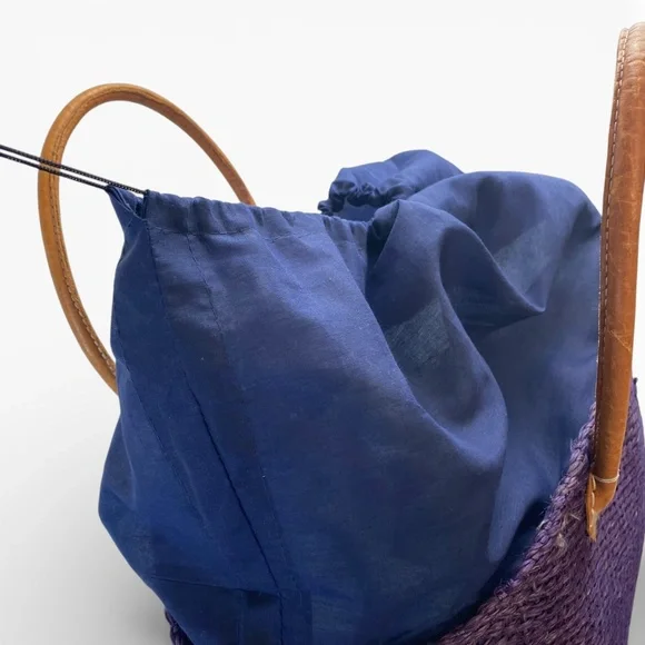 Raffia Purple with Natural Leather Handle Tote Bag - Picture 5 of 7